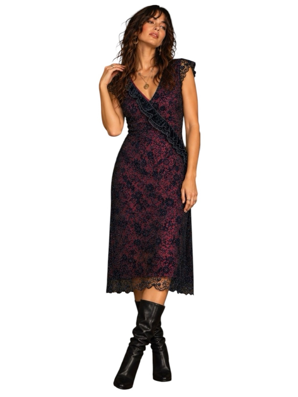 Vintage 90s Midnight Blue Velvet Burnout Dress 16 Whimsigoth Goth Glitter Floral